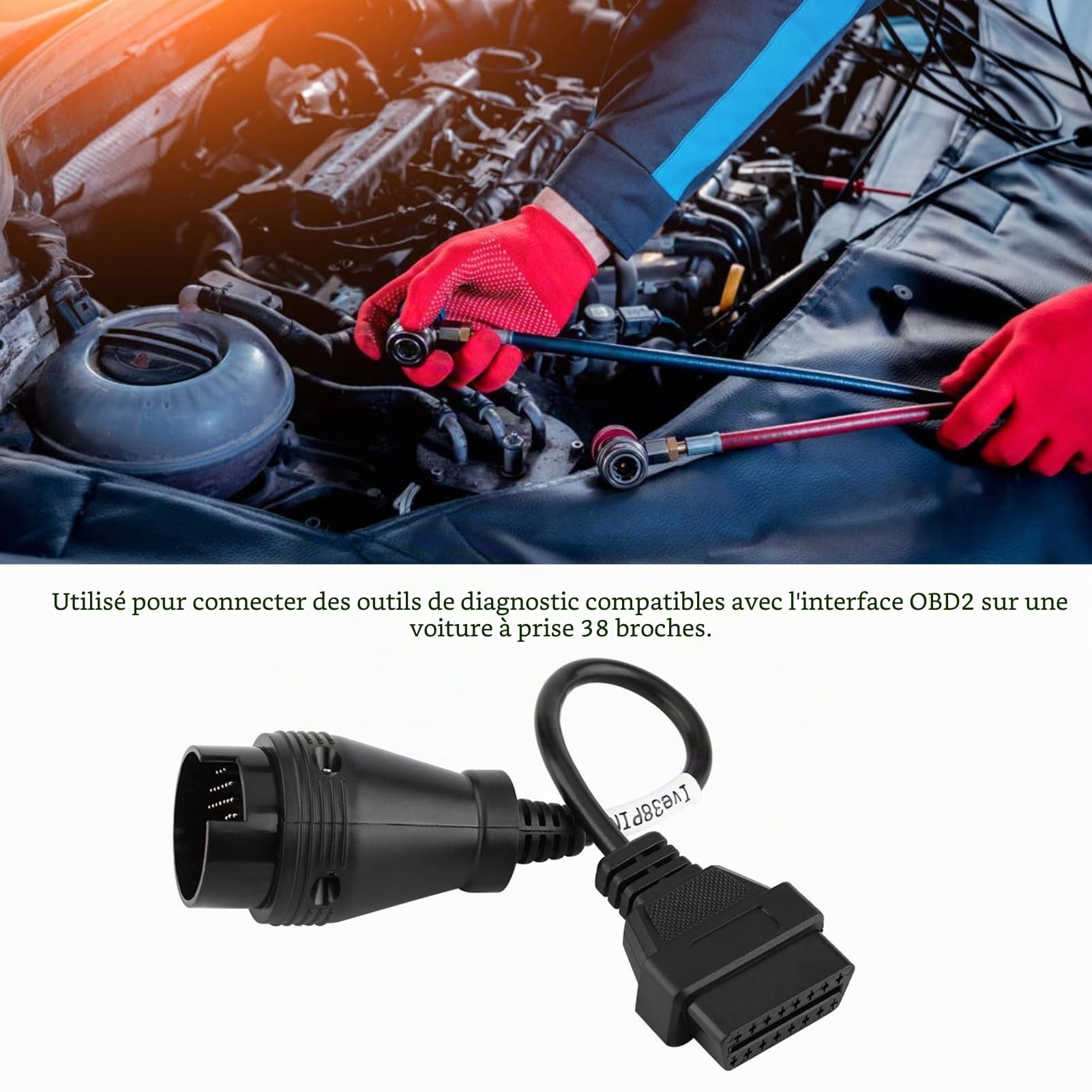 Tbest OBD2 Iveco, Adaptateur OBD Iveco, 38 Pin à 16 Pin, Câble de Diagnostic pour Camion