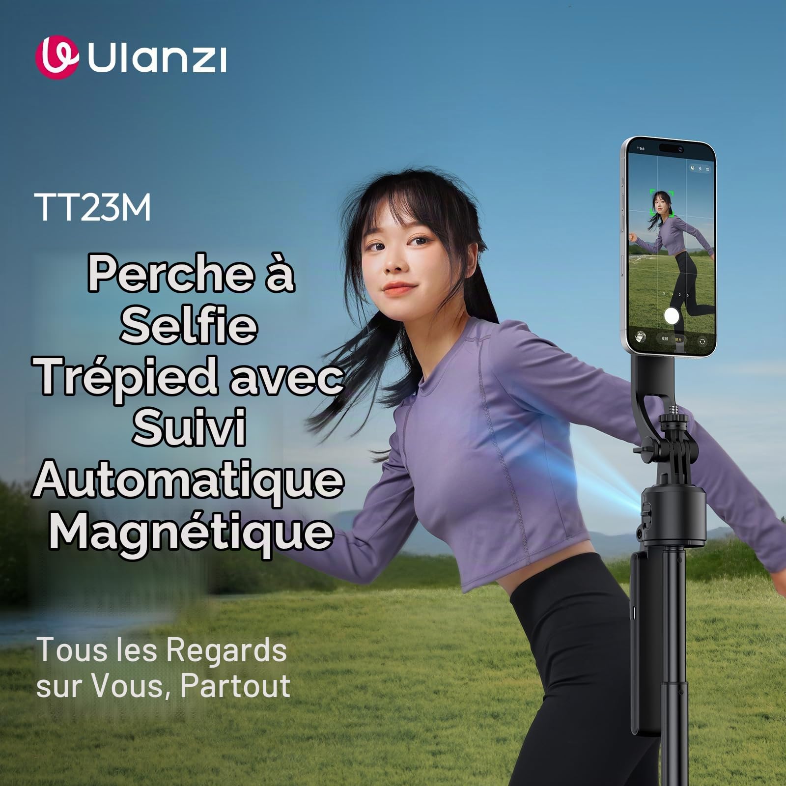 Ulanzi TT23M Trépied Magnétique 160cm avec Visage 360° Suivi Automatique