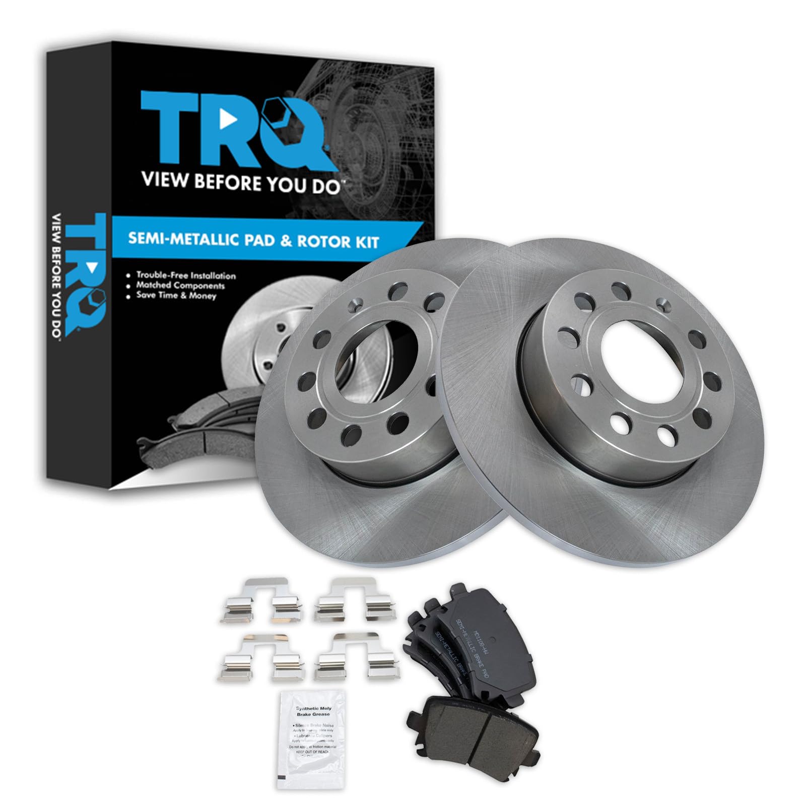 TRQ Rear Brake Pad and Rotor Set Semi Metallic Solid Rotors