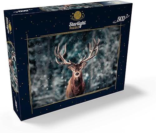 Miniatura 2 de Noble Deer in Winter Snow Forest - Rompecabezas prémium de 500 piezas para adultos