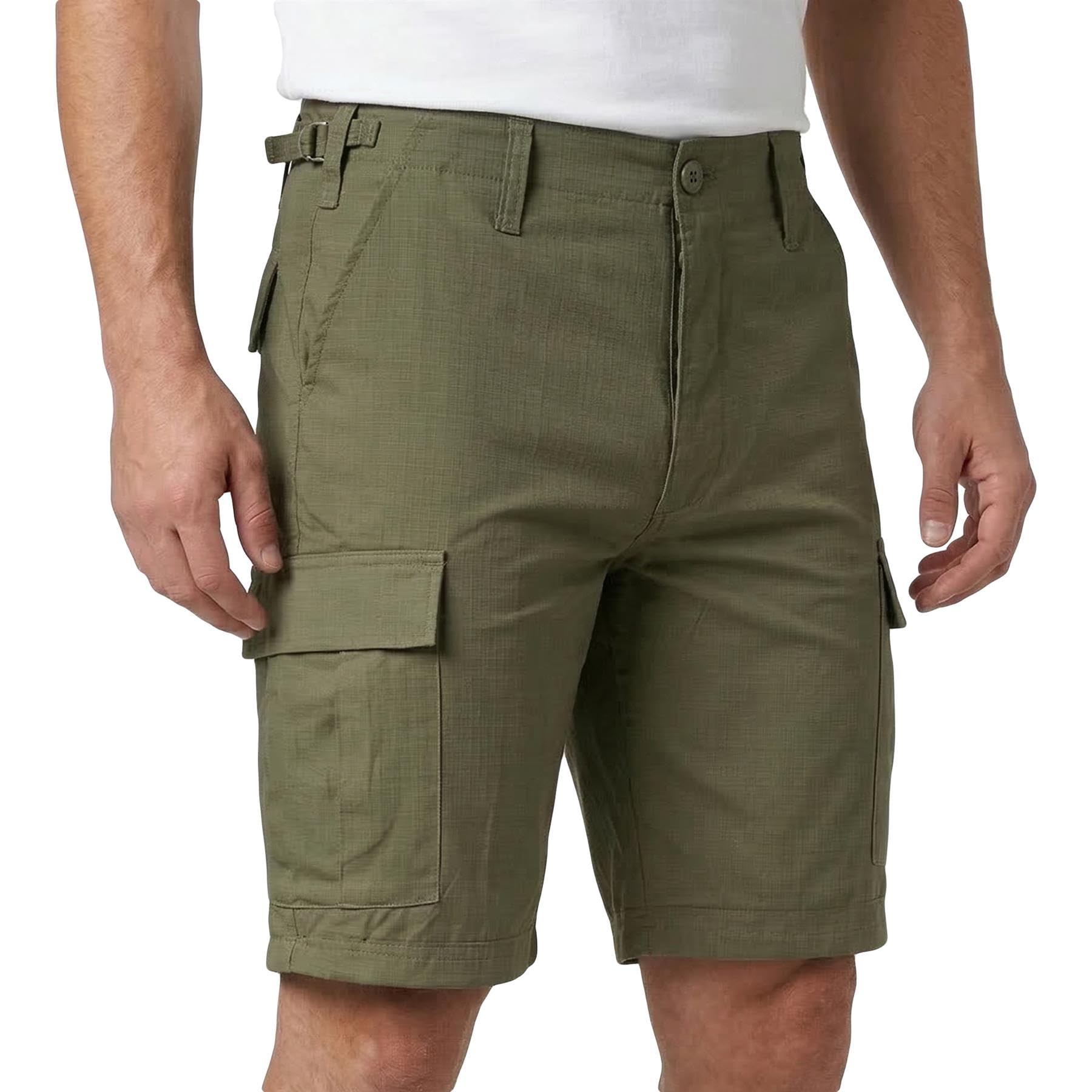 VINTIKA Mens Cargo Shorts Combat Military Ripstop Cotton Summer Short Outdoor Travel Army Tactical Hiking Gear - Olive - XS