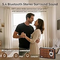 Vista 4 de AM FM Radio Portable Retro Bluetooth Speaker Support USB/TF/AUX Player, Vintage Wireless Radio with Digital Display , Retro Radios Battery Powered