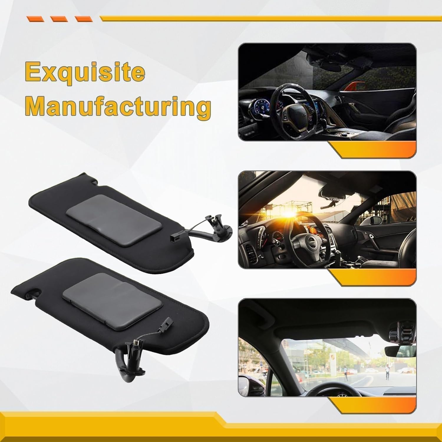 Pair Sun Visors Compatible with Corvette C6 2005-2013 23142243 23142245 Driver&Passenger Side Black Sun Shades