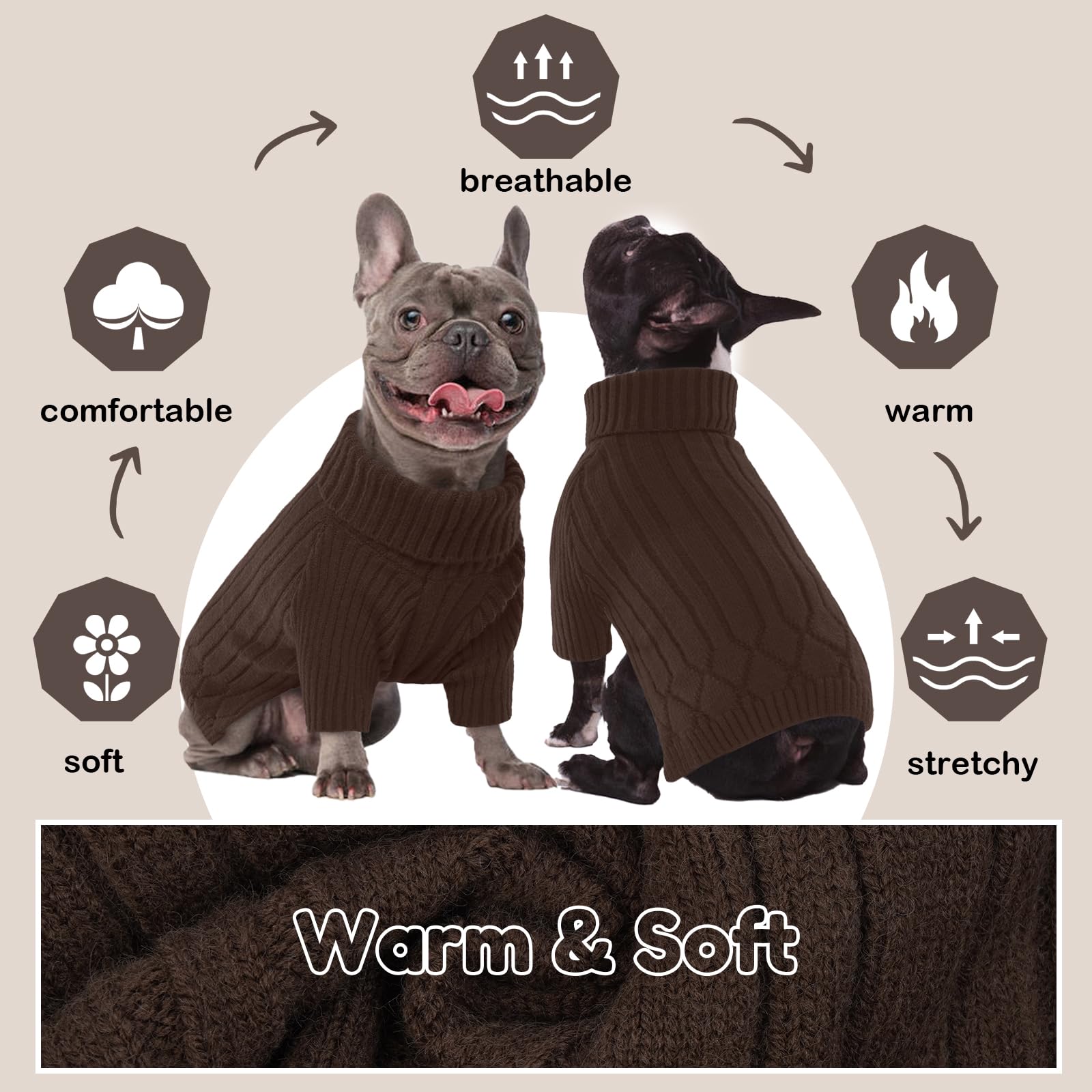 OUOBOB Warm Winter XL Dog Jumpers, Dog Girls & Boys Knitwear, Doggie Christmas Sweater - Labrador Brown XL - Image 4
