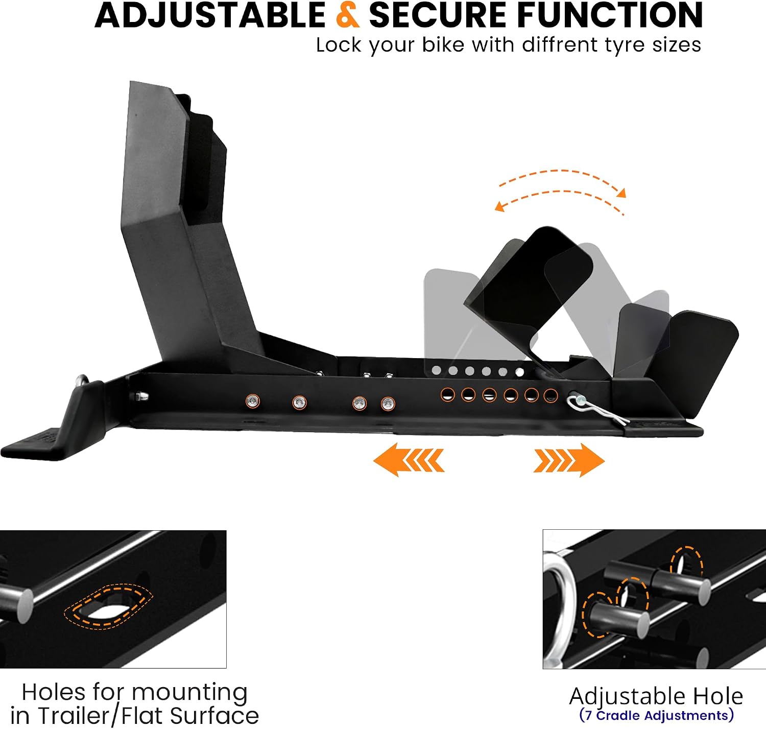 GRAND PITSTOP Universal Wheel Chock for Motorcycle Stand for Trailer Completely Adjustable Detachable Foldable Wheel Chock (Black V-1) image 5
