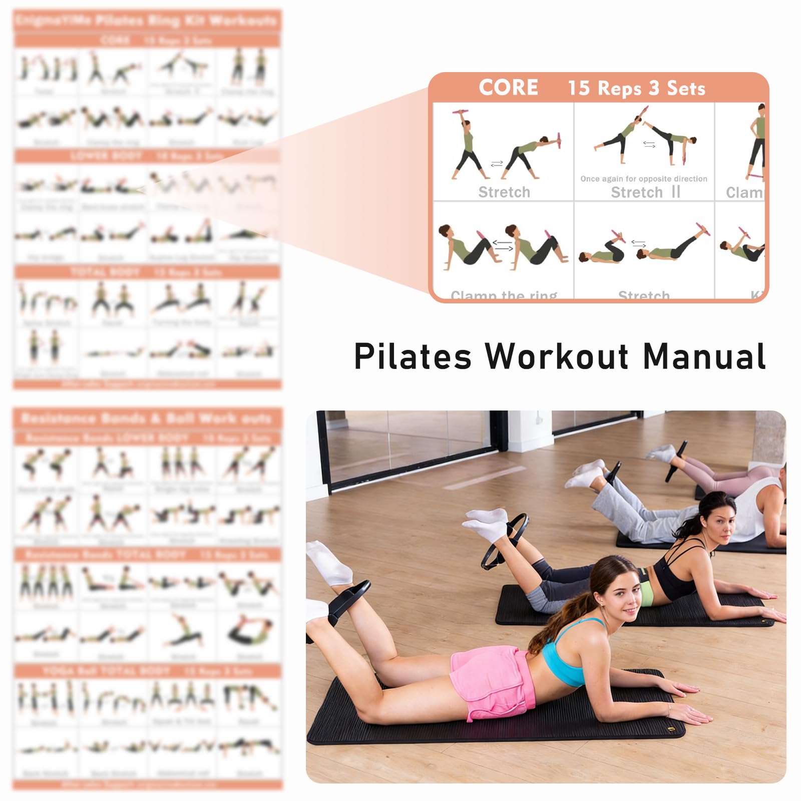 Kit d'anneau de Pilates, équipement de Pilates pour la Maison avec Poids pour Chevilles et Poignets et Bandes de résistance, adapté aux débutants, Excellent Choix de Cadeau pour Femme
