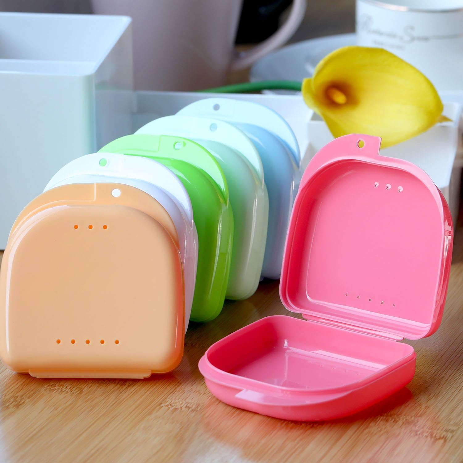 Gejoy 6 Pieces Retainer Case Mouth Guard Case Orthodontic Denture Storage Container (Multicolor 1)