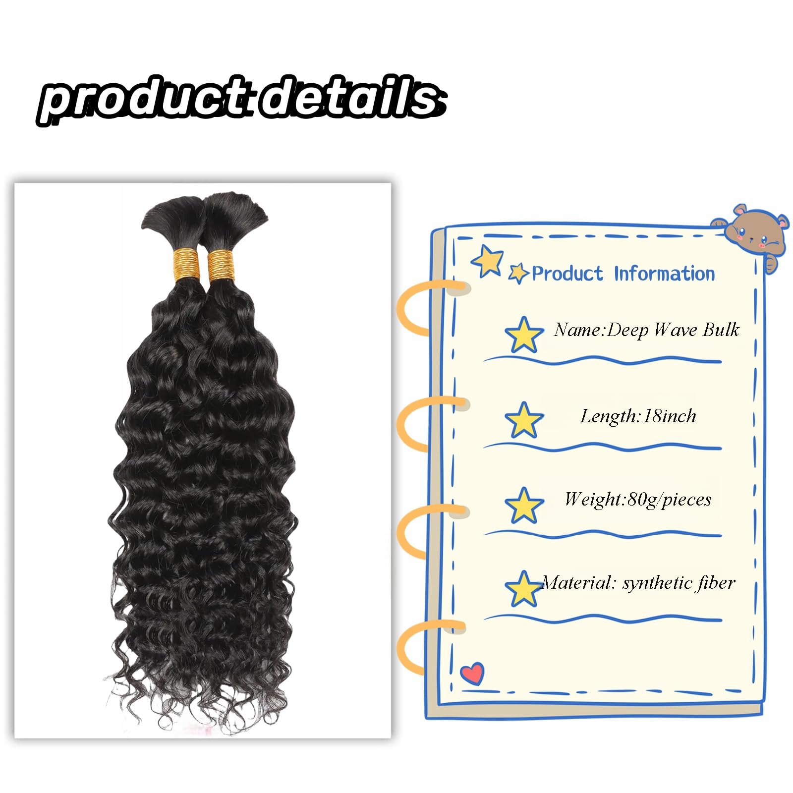 18inch Deep Wave Boho Braids Water Wave Bulk Braiding Hair Bundles For Bohemian Knotless Boho Braids Wet and Wave No Weft 180g (1 Pack-2 Bundles) Wavy Synthetic Hair Extensions (1B - Image 2