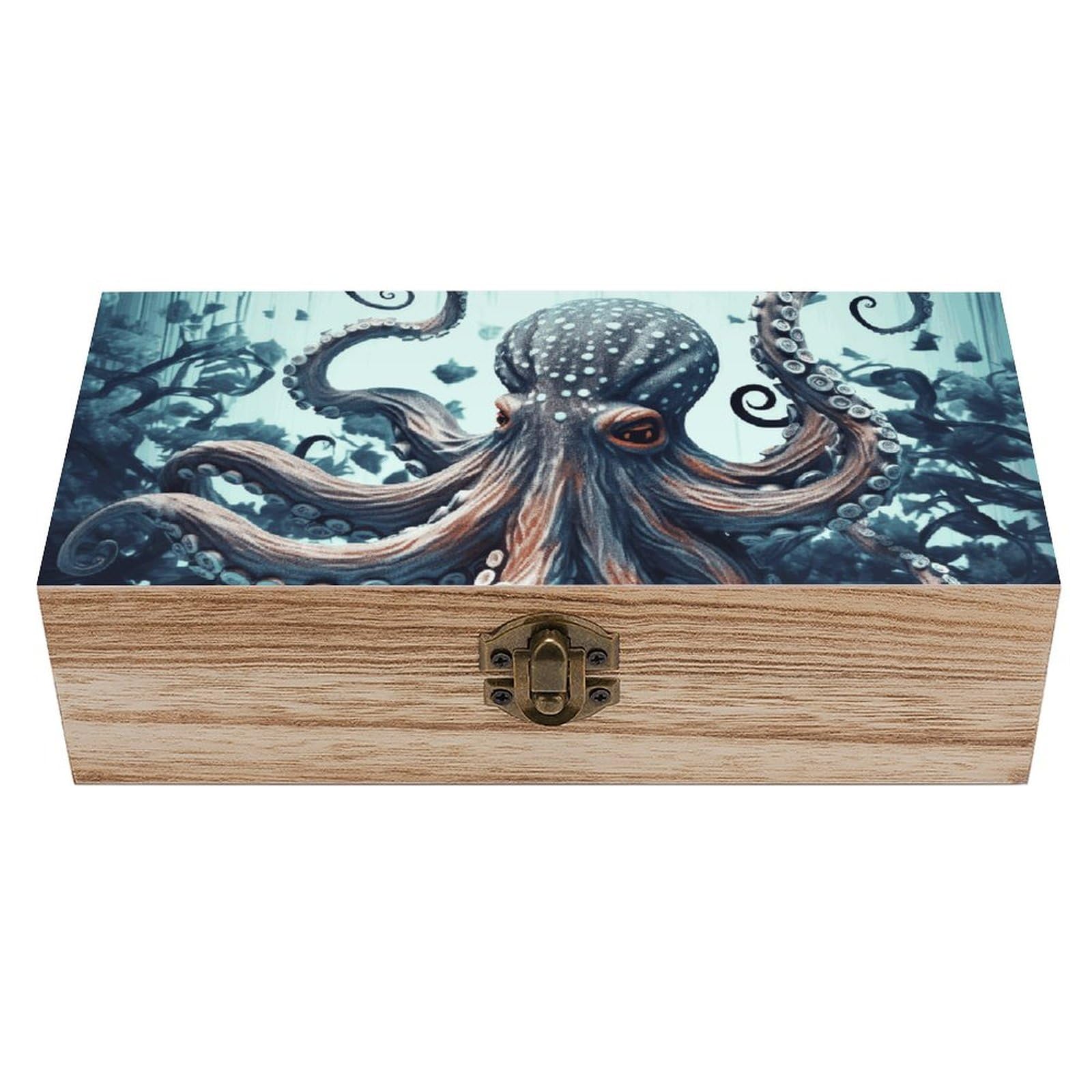 JTREHY Wooden Storage Box Container,Cool Octopusprinted Desk Storage Box Room Decoration Box Souvenir Storage Box for Jewelry Gift Storage And Home Decoration