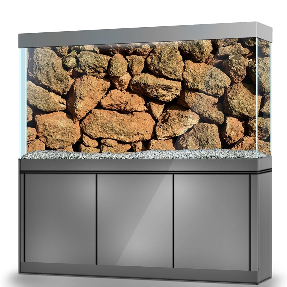 Aquarium Background Stickers - Stone Wall Texture- Self-Adhesive Fish Tank Reptile Terrarium Decor Poster (90 x 60 cm / (35.4 x 23.6 inches))