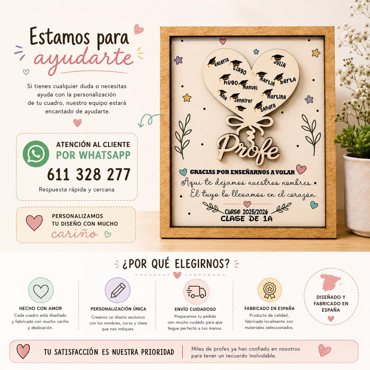 Regalo para Profesora Personalizado – Detalle Elegante para Maestra Infantil y Guardería, Acabados Premium y Fácil Limpieza, Regalo Profe Original Fin de Curso para Profesores y Maestras