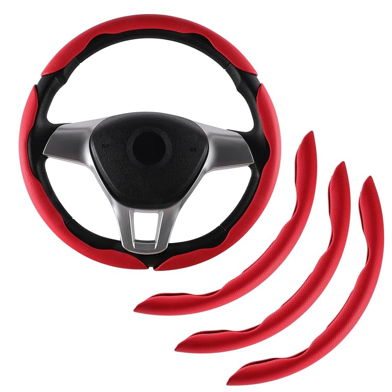 Capa para Volante em Couro Nappa Amiss, Protetor Segmentado em 3 Peças, Vermelho