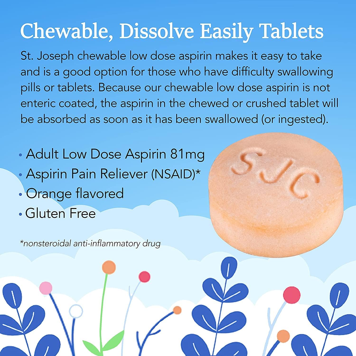 St. Joseph Orange Chewable 81mg Aspirin, 36 Tablets (Pack of 3) image 2