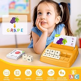 DEGIDEGI Educational Toys for Kids Ages 3-8, Matching Letter Spelling Game ABC Math Learning, Xmas Birthday Party Gifts for 3 4 5 6 7 8 Year Olds Boys and Girls Yellow