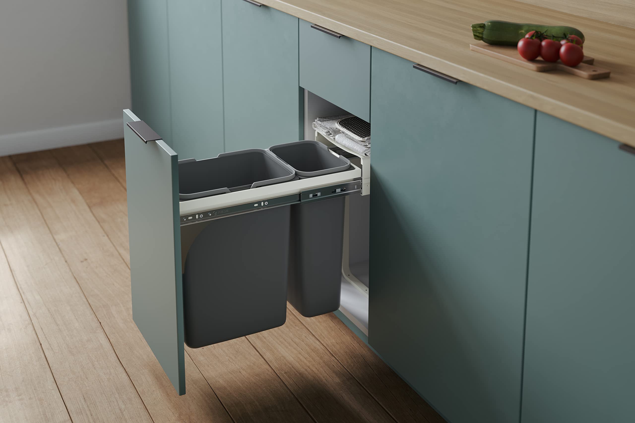 REJS RECYCLE BIN PULL OUT SOFT CLOSE KITCHEN WASTE BIN 300MM 30 LTR