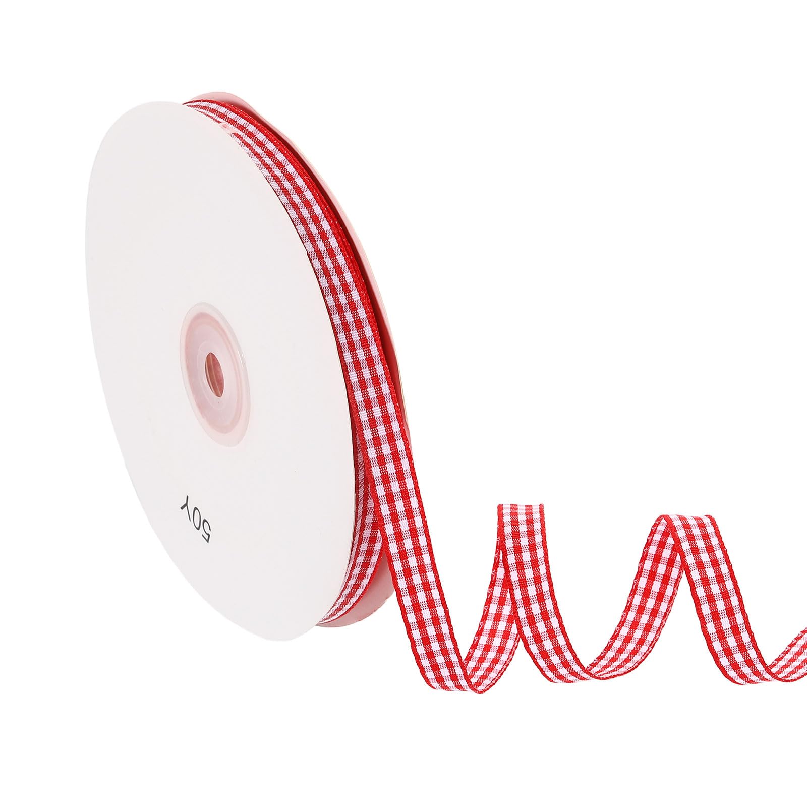 PATIKIL 50 Yard x 3/8 Inch Gingham Ribbon, Plaid Ribbon Nylon Checkered Gift Wrapping Strip for Thanksgiving Bow Wreath Craft Birthday Wedding, Red — image 1