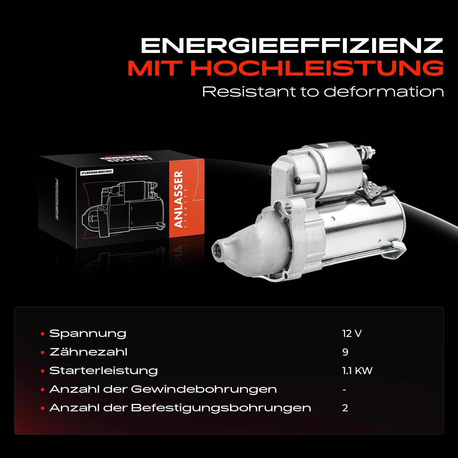 Frankberg Motor de arranque 1 1 kW 12 V 9 dientes TS12E30 18917N | Compatible con: R 1200 GS R 1200 GS 08 K25 R nineT R nineT 16 K21