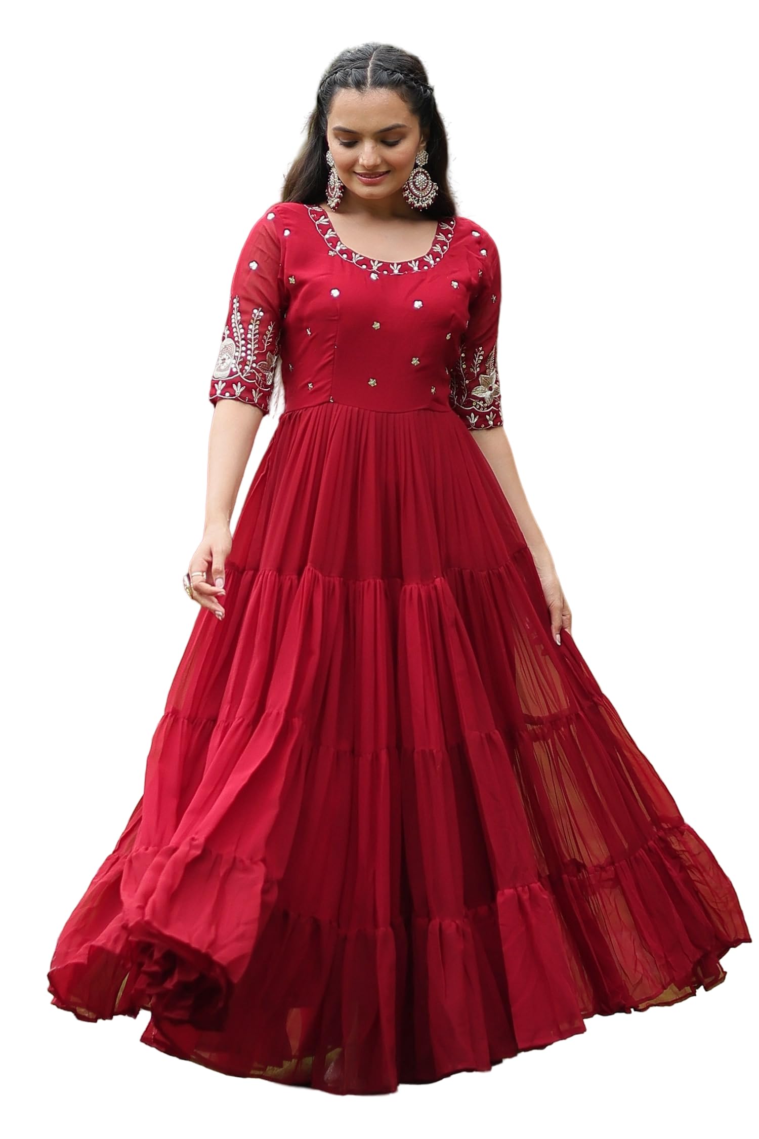 lazzly Womens Faux Georgette Sequence Embroidered Ankle Length Anarkali Gown-picture-12