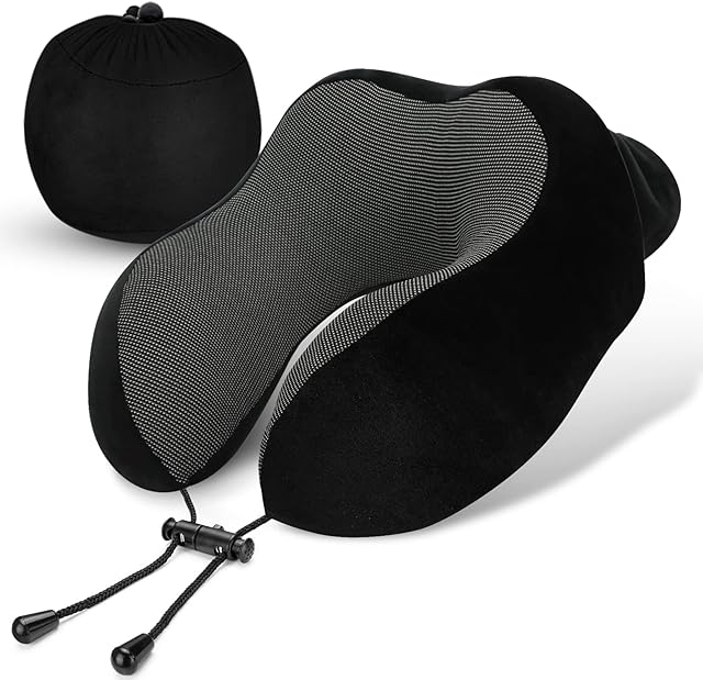 LUXSURE Travel Pillow-Neck Pillow for Flight,Memory Foam Neck Pillows for Plane,Head Support Cushion Lightweight Travel Accessories for Sleeping Rest and Camping