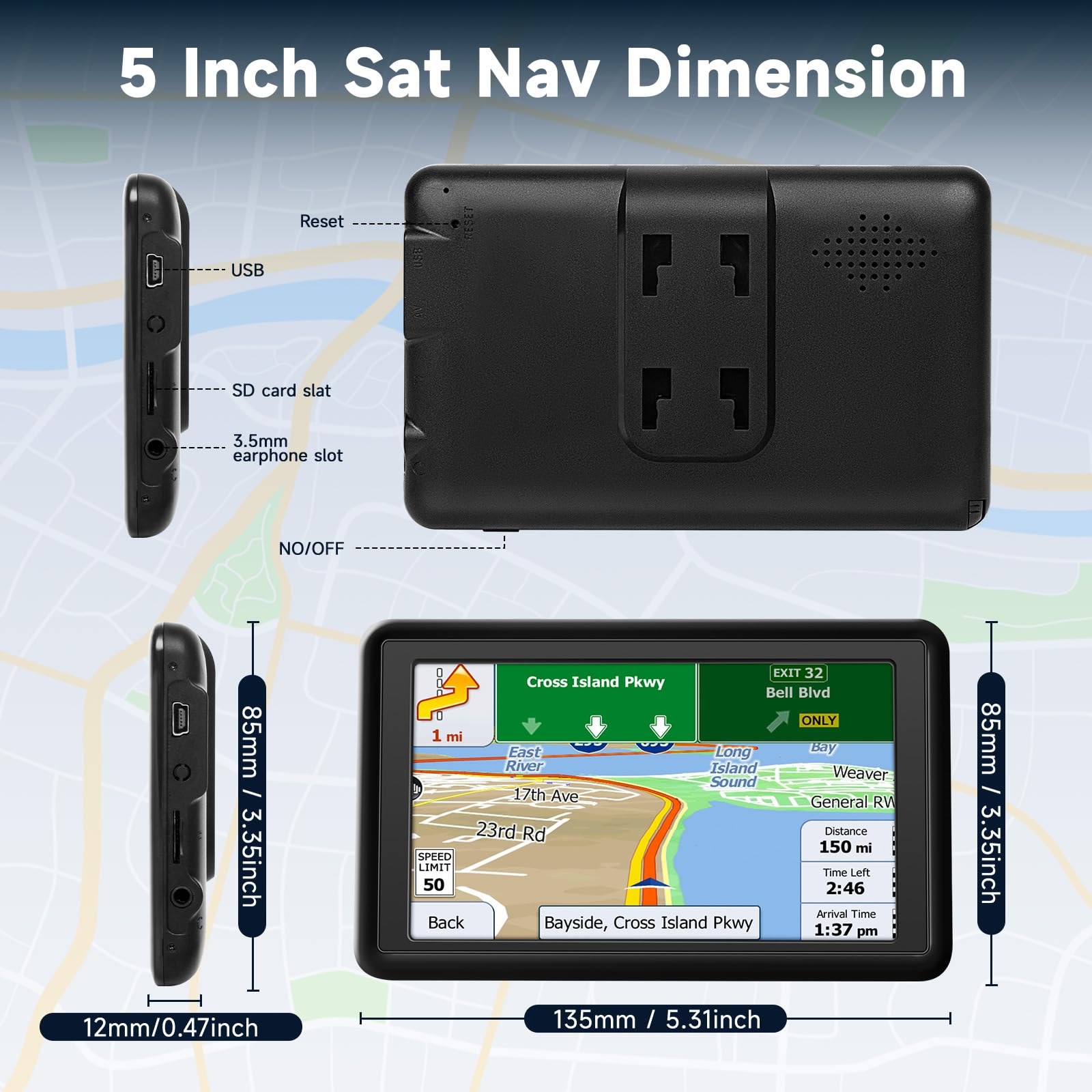 5 inch Sat Nav for Car, with UK Maps, Lifetime Updates, Support Postcode Search, Voice Directions, Speed Camera Alert, Lane Guidance Assist — view 7