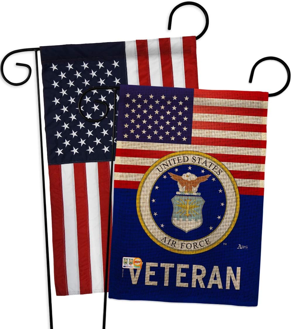 US Air Force Veteran Burlap Garden Flag - Pack Armed Forces USAF United State American Military Retire Official USA Applique - House Decoration Banner Small Yard Gift Double-Sided Made in 13 X 18.5