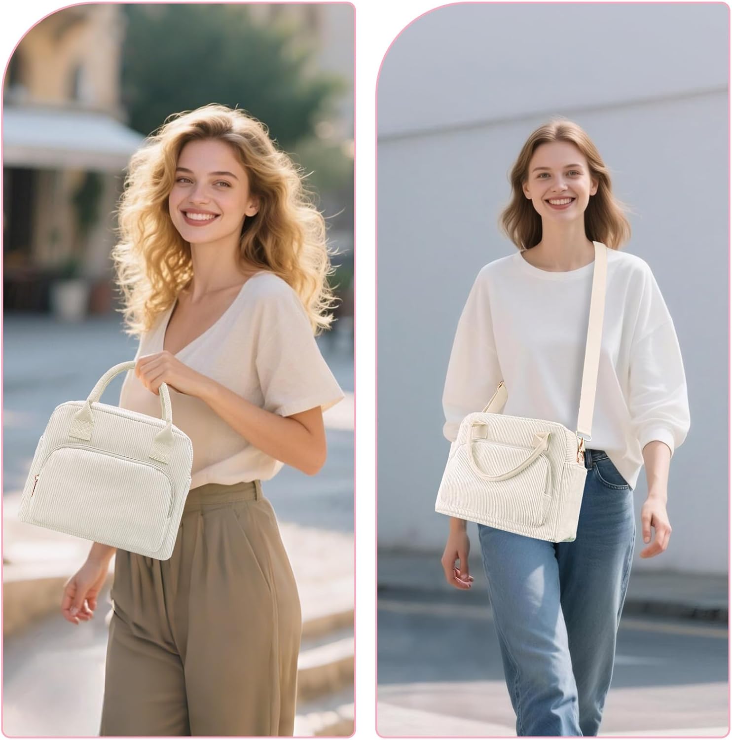 Beurlike Insulated Lunch Bag for Women Men Large Corduroy Cute Portable Leakproof Reusable Cooler Tote Lunch Bags for Work Picnic Beach(Beige) - Image 7