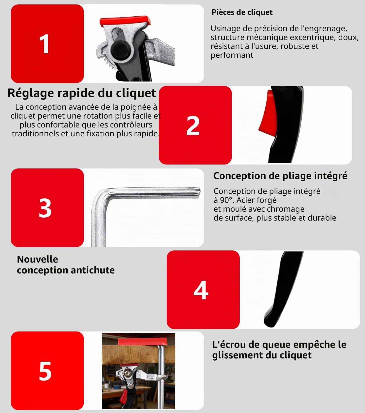 Lot de 2 serre joints à levier rail en acier,serre joint rapide menuisier pinces et tendeurs 220kg,capacité de 160 mm projection de 60 mm Pour rail de guidage, coupe, fixation précise
