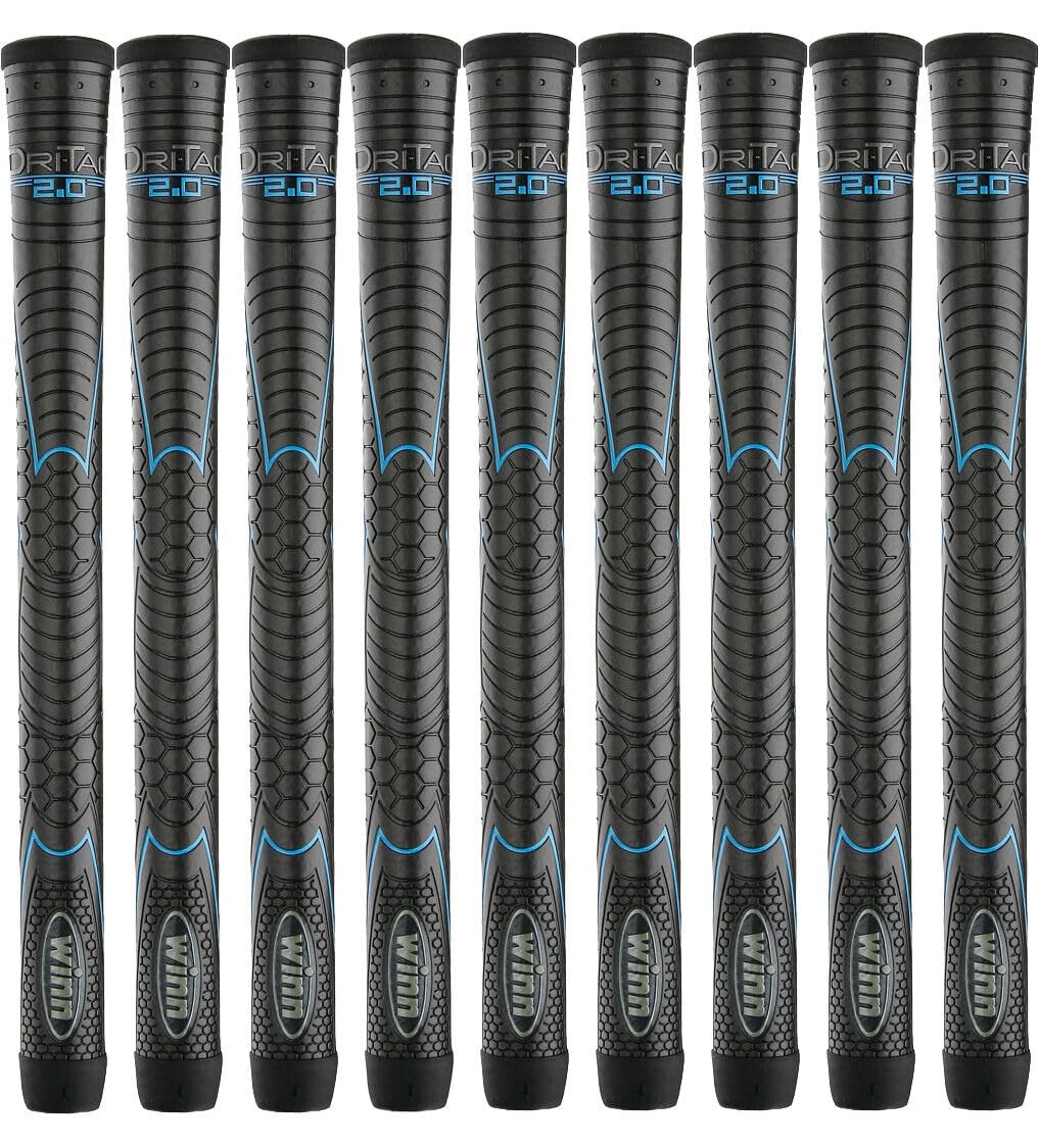 Winn Grips 32DT-JBK Dri-Tac 2.0 series Advance Polymer Technology, 9 Piece Golf Grip Bundle-Undersize, Jet Black Blue