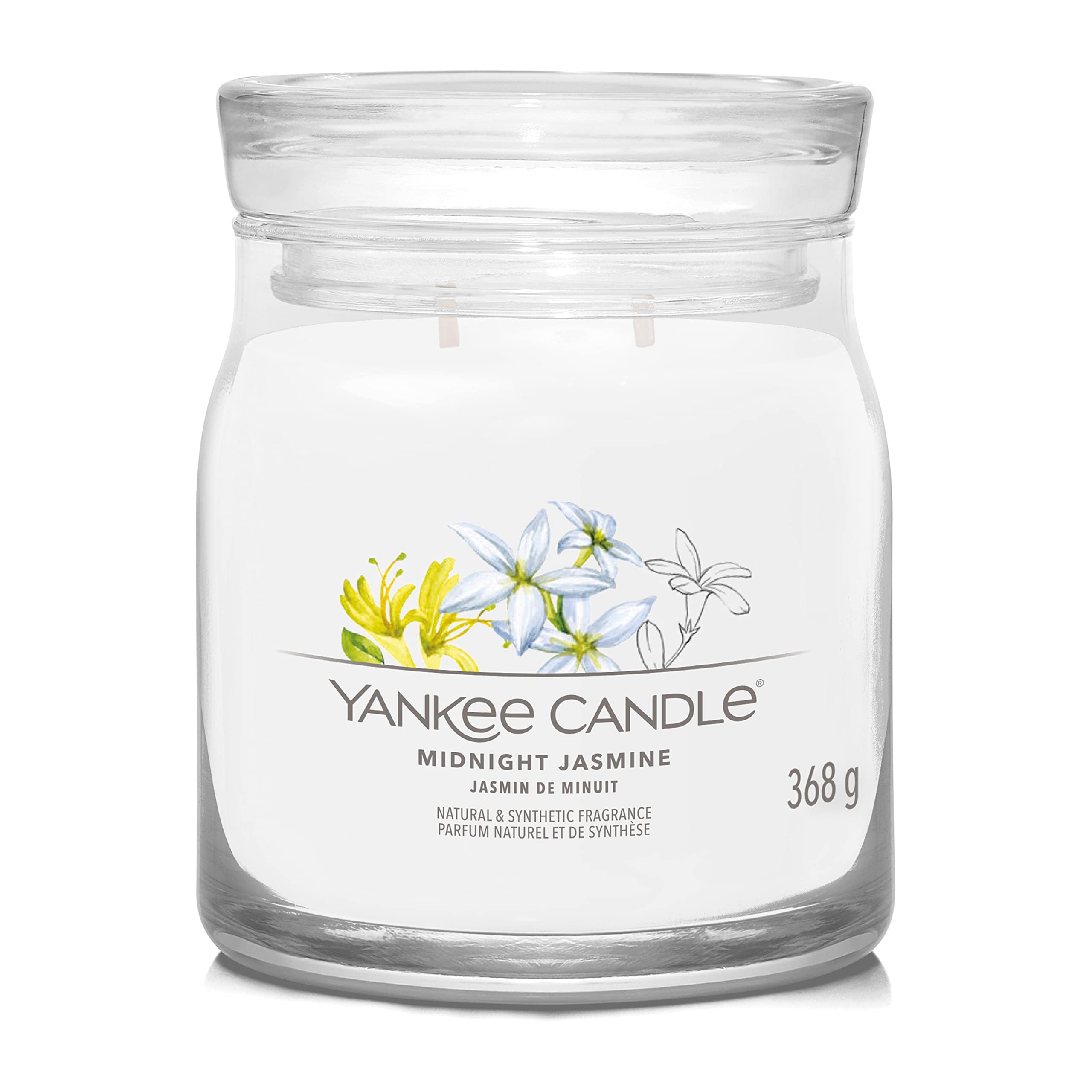 Yankee Candle Signature Scented Candle | Midnight Jasmine Medium Jar Candle with Double Wicks | Soy Wax Blend Long Burning Candle | Perfect Gifts for Women