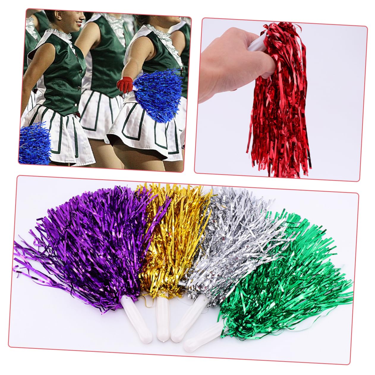 DECHOUS 9Pcs Vibrant Cheering Pompoms with Handles Eye Catching Mix Color Cheerleading Pom Poms for Sports Events Dance Teams School Spirit and Activities