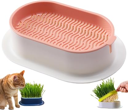 Cat Grass Planter No Seeds Included Hydroponic Wheatgrass Planting Trays Cat Grass Growing Kits for Indoor Cats Soilless Organic Nursery Box Pet Grass Pot Pink