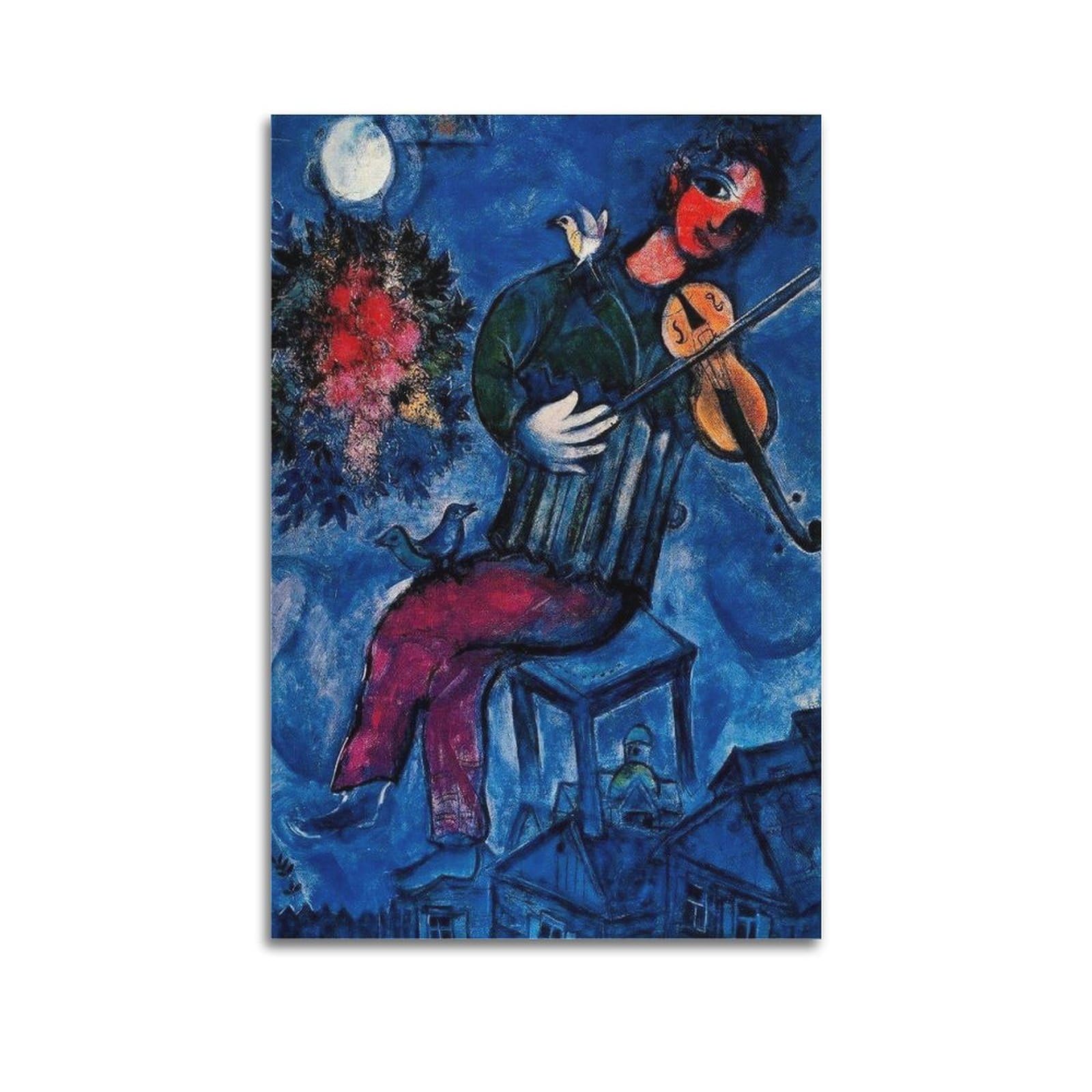 Drynda Unframe-Style Marc Chagall Poster The Blue Fiddler Wall Art Scroll Canvas Painting Picture Living Room Decor Home 20X30inch(50X75cm)