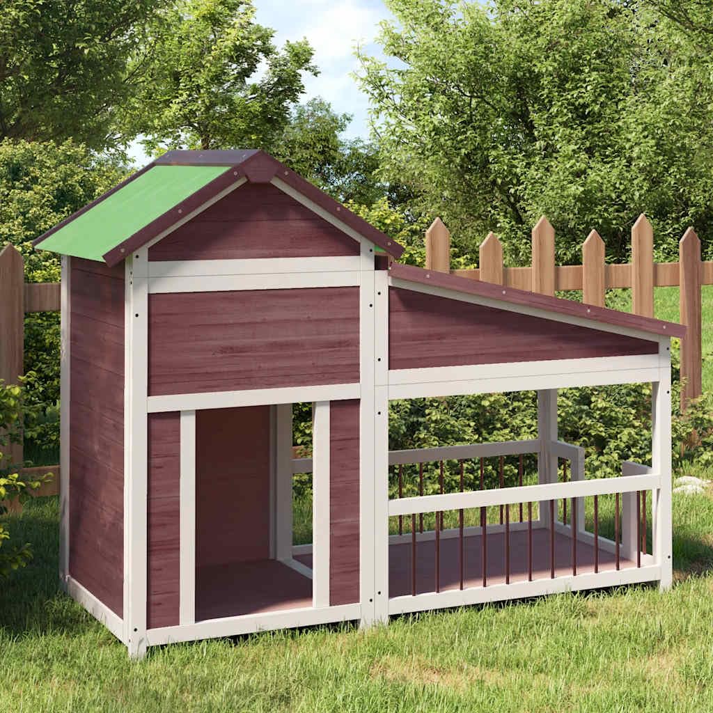 Caseta para perros de madera de pino maciza, 143 x 60,5 x 109 cm, con techo impermeable, gran entrada para jardín, protección y seguridad para perros cachorros