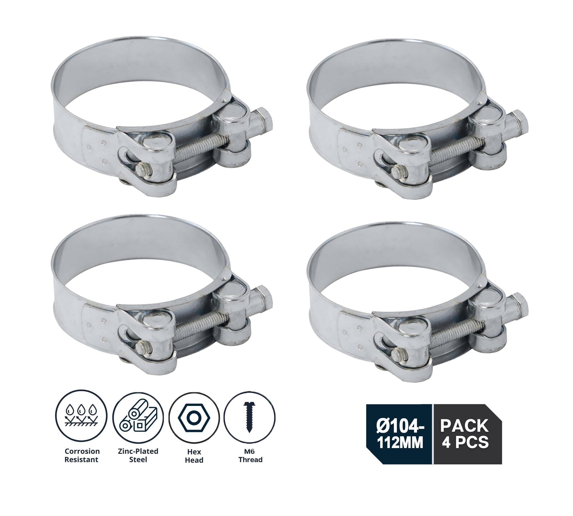 DOJA Industrial Joint Bolt Clamp, 104-112 mm Diameter, Pack of 4, Metal T-Bolt Pipe Clamps, Hose Clamps, Hose Clamps - Image 3