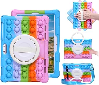 Silicone Tablet Case with 360 Rotating Stand Handle/Shoulder&Hand Strap Compatible with PRITOM Touch10, Dragon Touch Notepad K10/Max10,ZONKO K105/ZZB 10 Inch,Winsing 10 Rainbow
