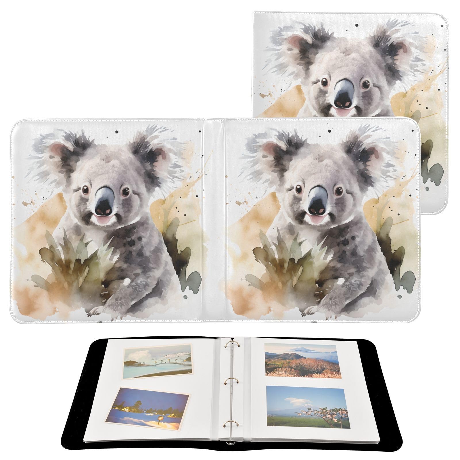 JIPONI Smile Cute Koala Large Photo Album, DIY Leather Cover Scrapbook Albums for 4x6 5x7 6x8 Pictures, Self Adhesive Memory Book for Wedding, Baby, Family