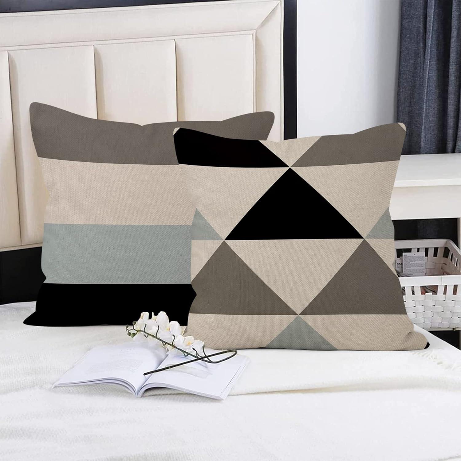 Yeele 20x20inches Modern Geometric Decorative Throw Pillow Covers Farmhouse Home Decor Abstract Accent Pillow Cover Set of 4 Linen Square Cushion Case for Sofa Couch Chair Bed Outdoor Indoor Decor