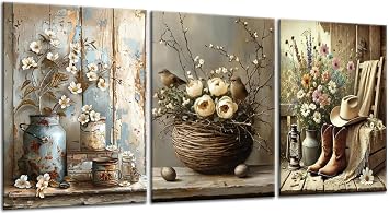 3 Pack Diamond Art Kits for Adults Beginner-5D Vintage Flowers Diamond Painting Kits for Adults,DIY Full Drill Diamonds Rustic Farmhouse Gem Art Kits for Gift and Home Decoration12x16 inch
