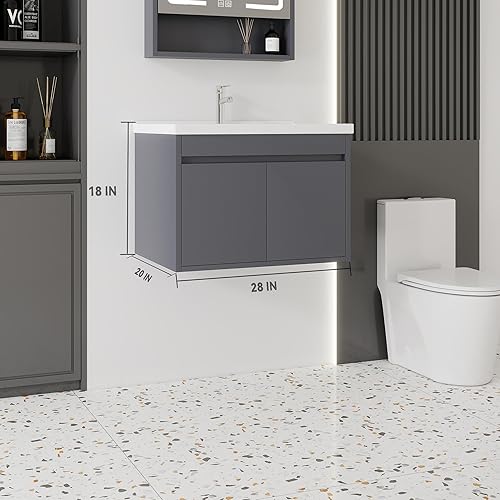 Miniatura 9 de Tocador de baño pequeño de 20 pulgadas montado en la pared, pequeño tocador de baño con fregadero de cerámica, tocador de baño moderno con cajones