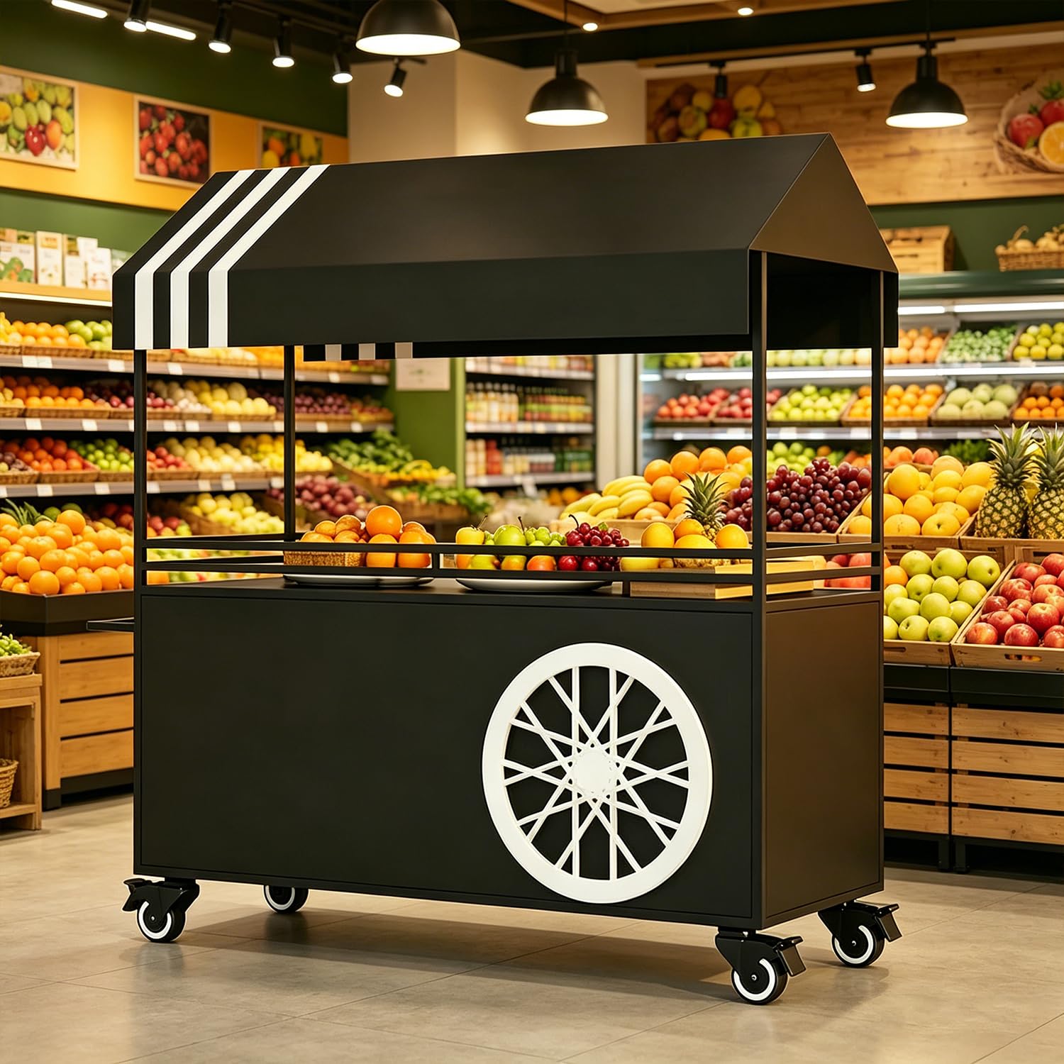 Mobiler Lebensmittelhändlerwagen mit Rädern, Verkaufsstand für Märkte und Veranstaltungen, robustes Design, kommerzielle Nutzung, ideal für Street Food-Operationen, 140 cm