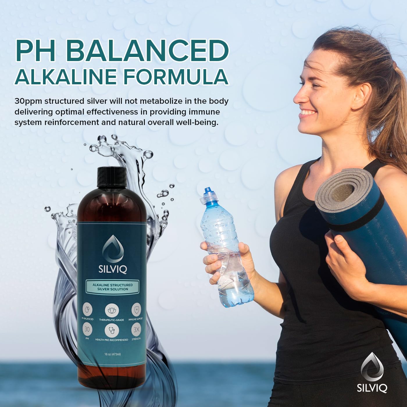 Structured Silver Water 30PPM - ph Balanced Alkaline Structure Silver Liquid Solution Mineral Supplement for Natural Immune Support - Enhanced Wellness & Gut Health - 16 Oz (437ml)