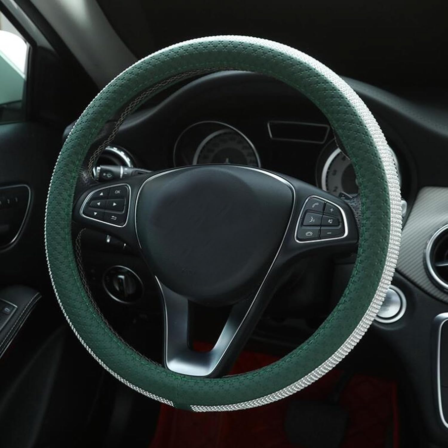 D-CC Bling Diamonds Steering Wheel Cover for Women Sparkling Breathable Anti-Slip Universal 15 Inch Car Wheel Protector (Green)