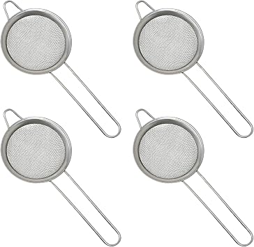 Honbay 4PCS 3.15 Inch Small Tea Strainers Mini Cocktail Strainer Stainless Steel Fine Mesh Strainer Colander Bar Strainer Tool Food Flour Egg White Loose Tea Strainer with Handle