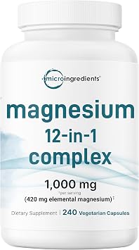 Micro Ingredients 12in1 Magnesium Complex 1000 mg, 240 Capsules Magnesium Glycinate, Citrate, Taurate, Malate & More High Absorption Formula for Men & Women Chelated & Purified
