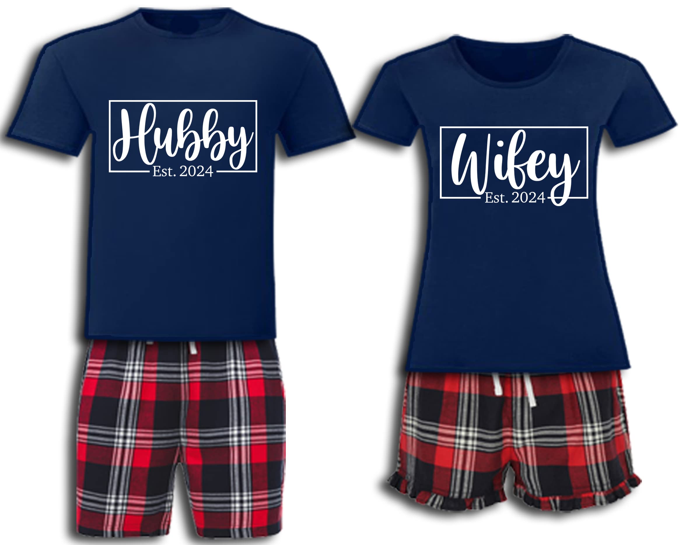 Personalised Hubby or Wifey Matching Short Pyjamas Wedding Gift
