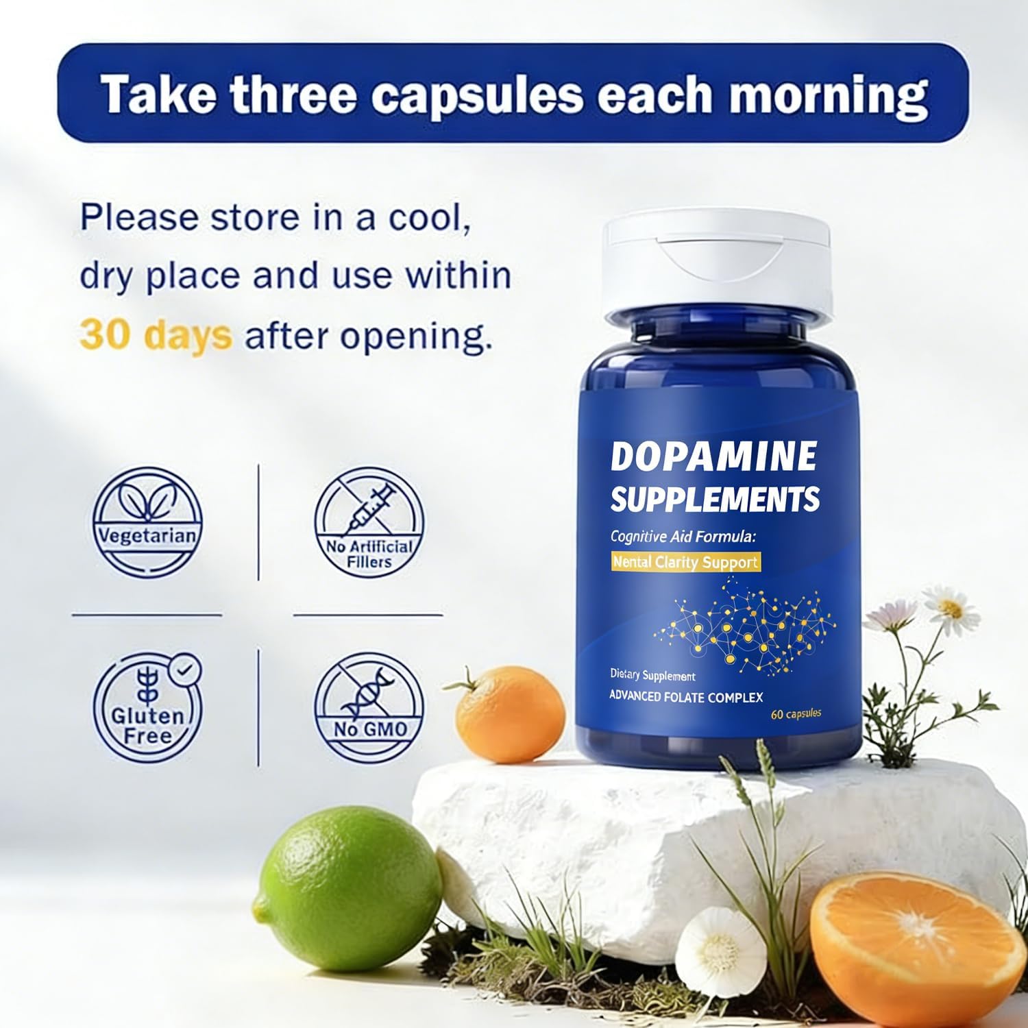 Dopamine Brain Supplement with L-Tyrosine 650mg | Cognitive Function, Focus & Mood Support | Neurotransmitter & Mental Energy Booster | 60 Capsules - Image 2