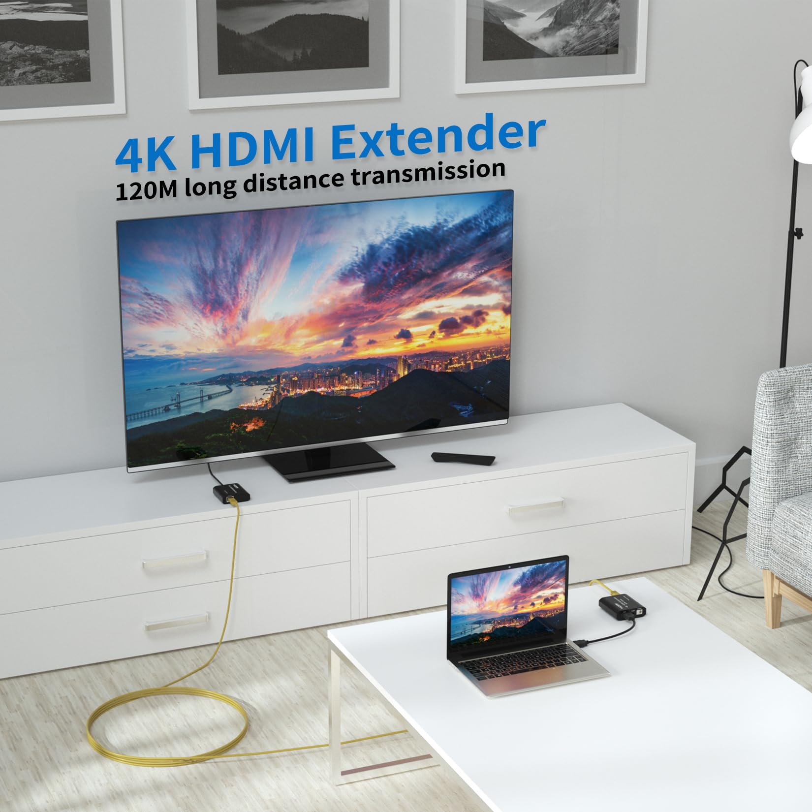 IXTRIMA Extender HDMI 4K UHD su Cavo LAN (3840 * 2160) 30Hz, Trasmettitore e Ricevitore, Supporto Cat 5E/6 fino a 120 Metri