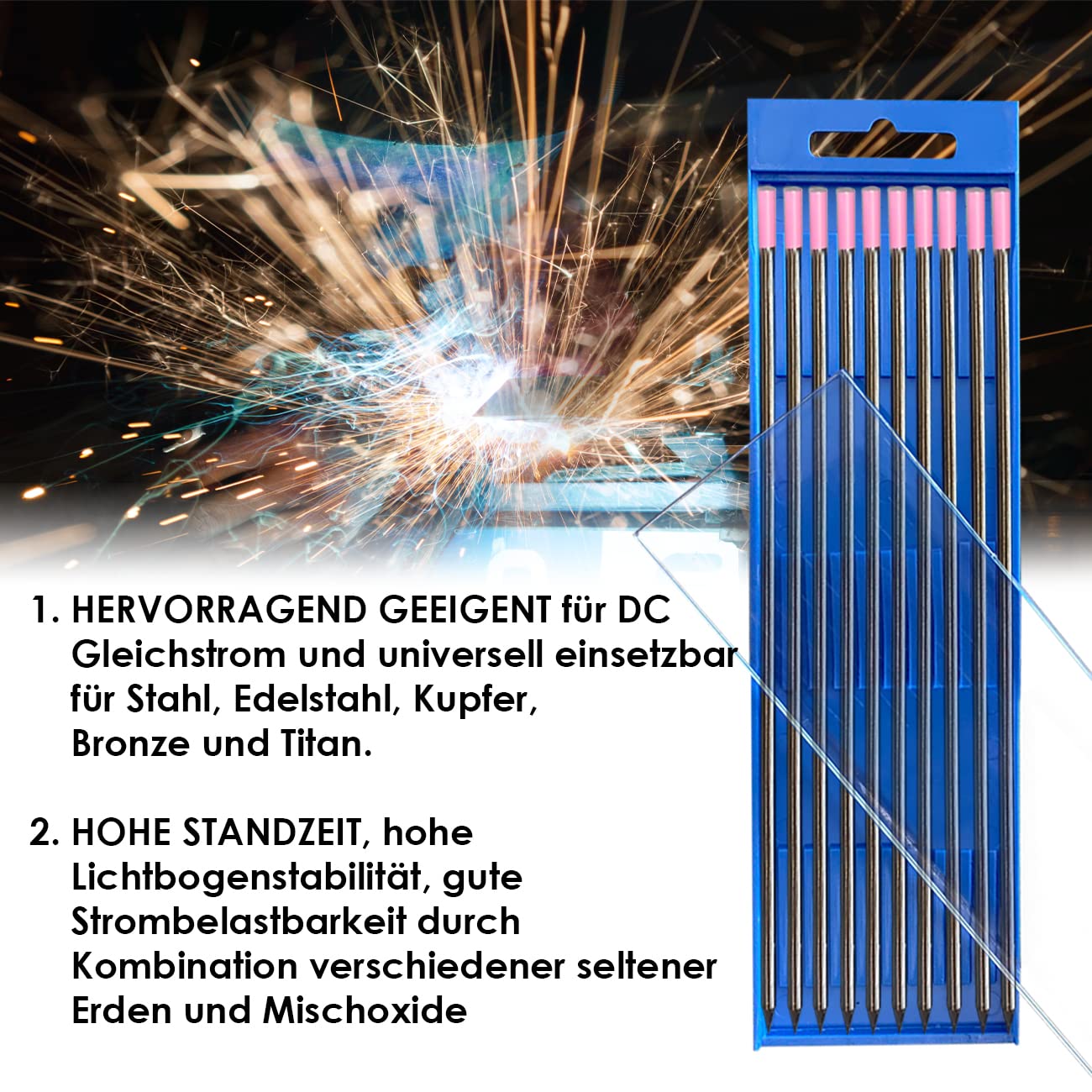 Wolfram Elektrode W+Oxid (pink), WIG-Schweißen, Strahlungsfreie Lymox Elektrode geeignet für alle WIG- und Plasma-Schweißverfahren, ideal für das automatisierte Verfahren, universell einsetzbar