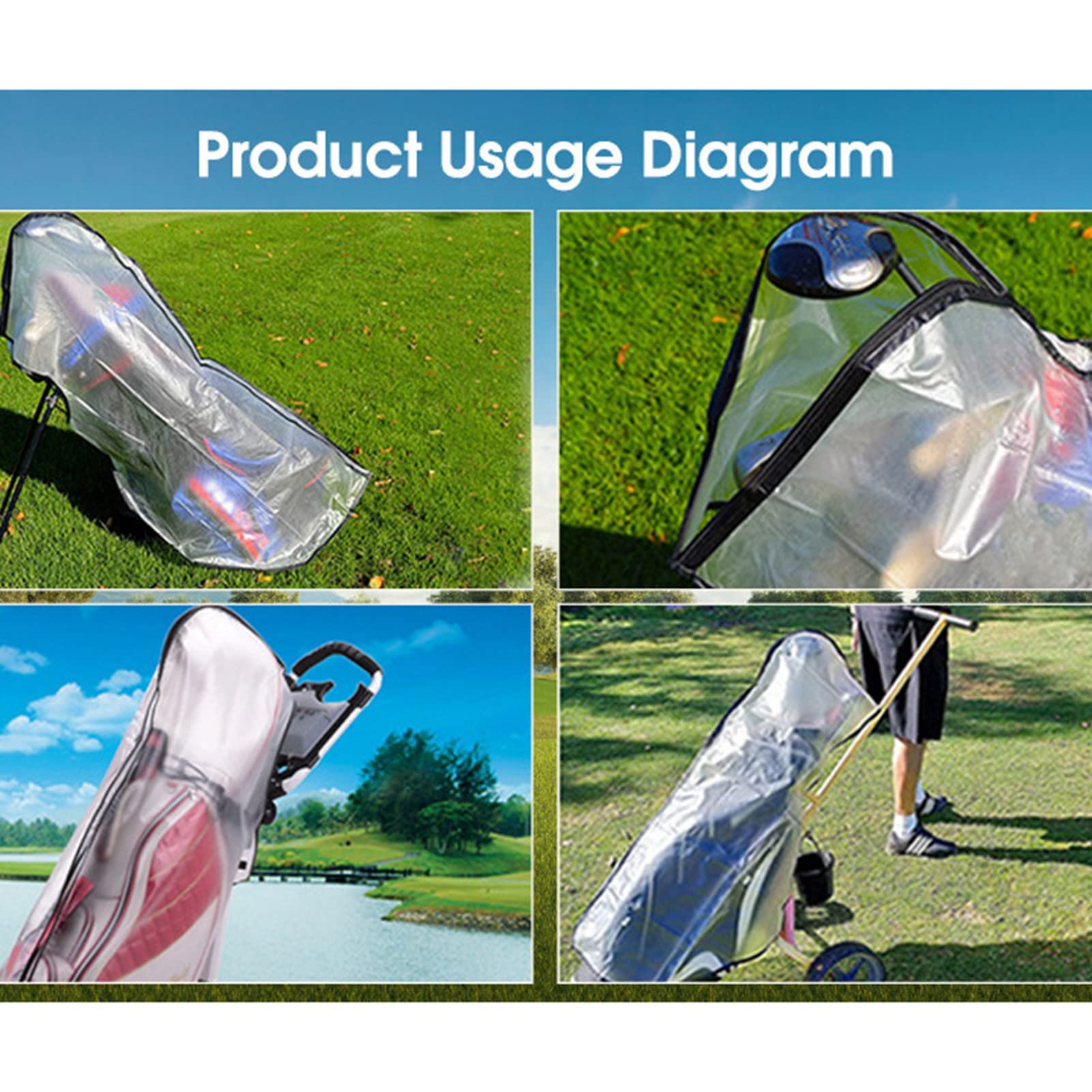 KENANLAN Copertura per Sacca da Golf,Copertura Antipioggia Per Borsa Da Golf,PVC Universale Copertura Trasparente Con Cerniera Per Borsa Da Golf Per Borse Da Golf Carrelli Carrelli Da Golf