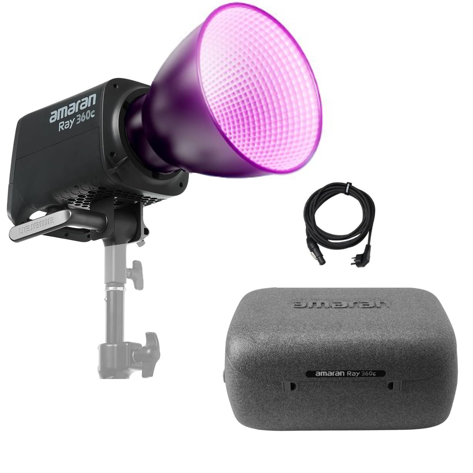 Faro video Amaran Ray 360c RGBWW, illuminazione a luce continua da 360W con attacco Bowens, temperatura colore CCT 1.800K-20.000K, 17.130 Lux/1m, supporto per controllo tramite app/DMX.